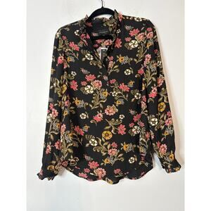 Premise Women's Floral Print 1/4 Button Blouse Top NWT Multicolor Size Medium